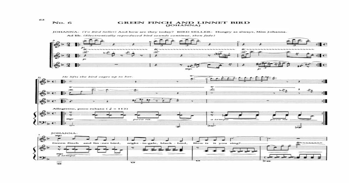 Green finch and linnet bird sheet music